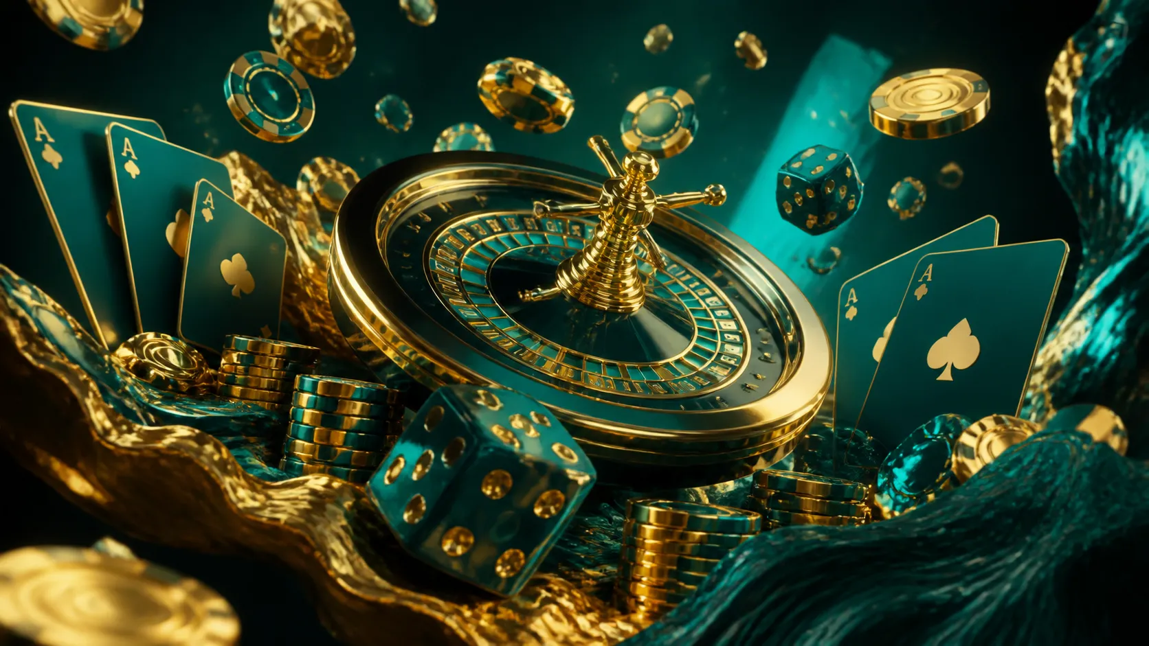 A luxurious, cinematic hero image for Spinpin's casino website featuring cascading poker chips and glowing slot machine reels